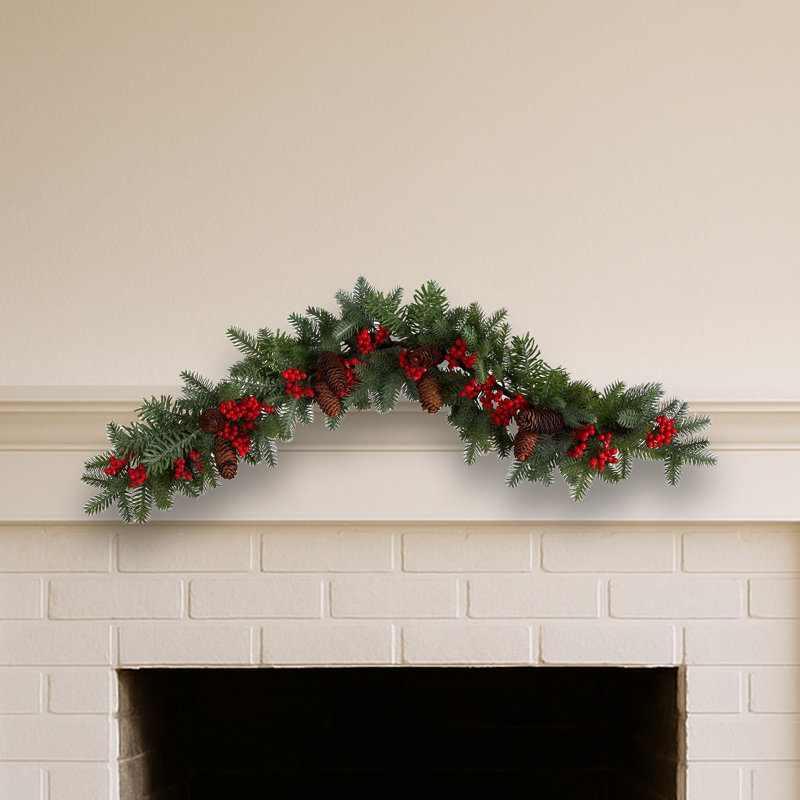 Pines, Red Berries and Pinecones Christmas Garland