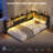 Corner Bed Frame With 3 Fabric Storage Drawers And 5-Grid Bookcase,  Black-1416068746-1416068745
