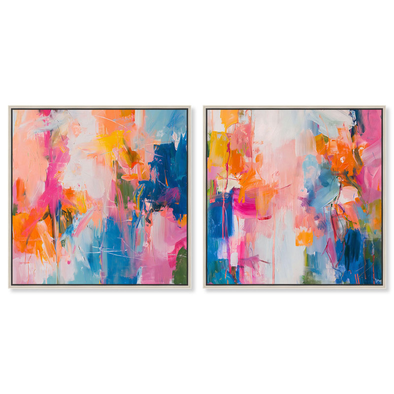 «Knowing Me Set», ensemble de 2 toiles décoratives par Art Remedy, H 40 po x l 40 po, Encadrement argenté