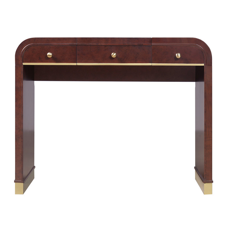 Bureau de coiffeuse classique en bois avec miroir rabattable, Espresso