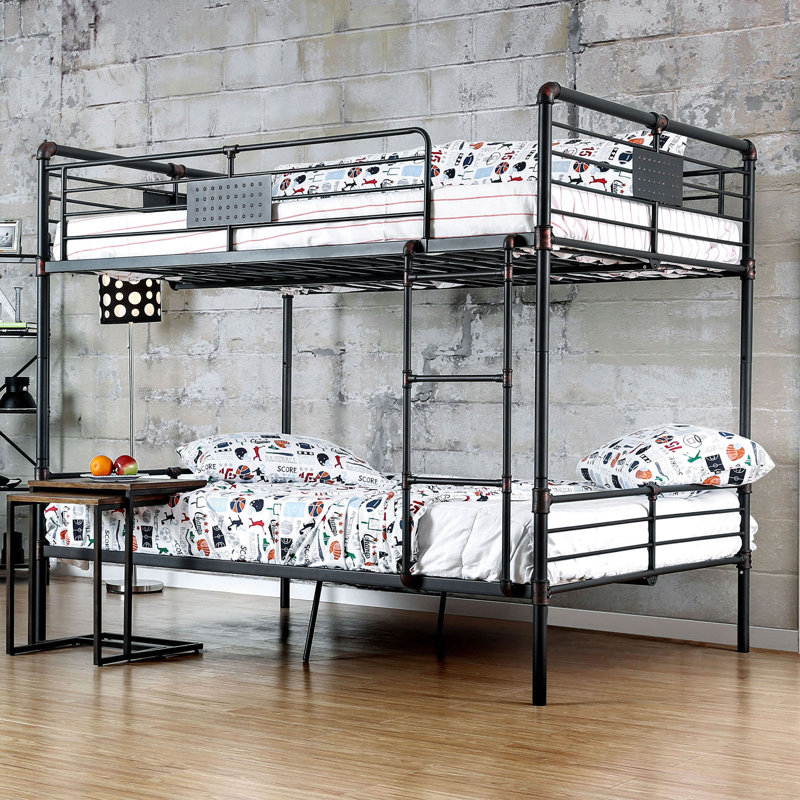 Lit superposé simple en métal noir antique, Double sur double