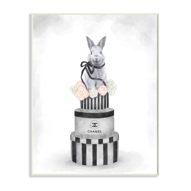 « mode lapin boîte de style rose neutre peinture grise », impression, H 15 po x l 10 po, Plaque de bois
