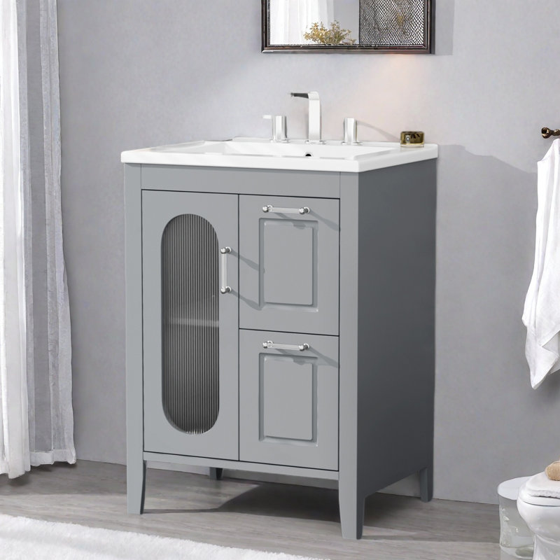 Meuble-lavabo 24 po avec lavabo en céramique, Gris