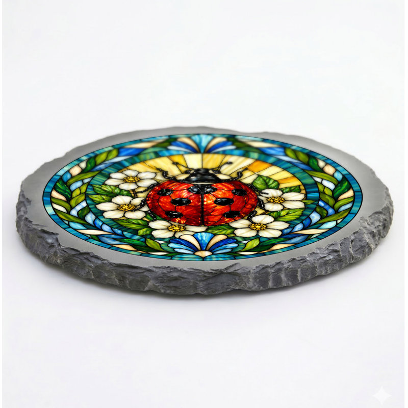 PAS TOTAL - Vitrail - Motif coccinelle et fleurs - Gris