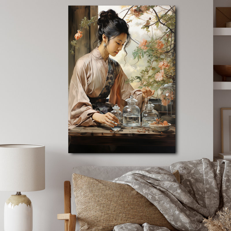 Cobbins Asian Art Harmony In Tea V, reproduction d'art sur toile, H 32 po x l 16 po x P 1 po, Toile tendue