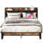 Vintage Style Platform Bed with Storage Headboard & Charging Station, No Box Spring Needed-1990574313