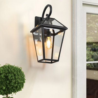 Ensemble de lanternes murales d'extérieur 21 po (H) 21 po - Applique murale moderne en métal noir et verre transparent pour éclairage de porche, de patio et de jardin (ampoule non incluse)