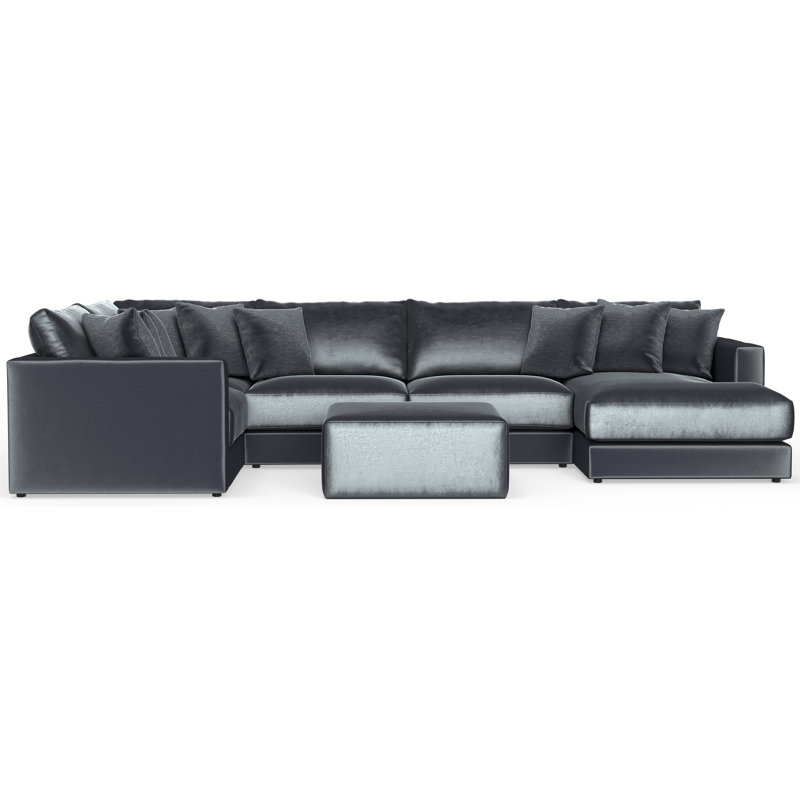 Canapé modulaire 5 pièces et 1 repose-pieds inclus Nyrie Nyrie, Accoudoir à gauche (vu de face), Bleu / polyester gris