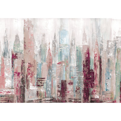 Reproduction de paysage urbain abstrait rose sur toile
