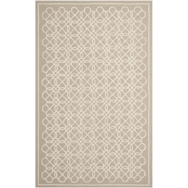 Tapis blanc / brun clair en laine crocheté à la main Hollander, Rectangle 7 pi 9 po x 9 pi 9 po