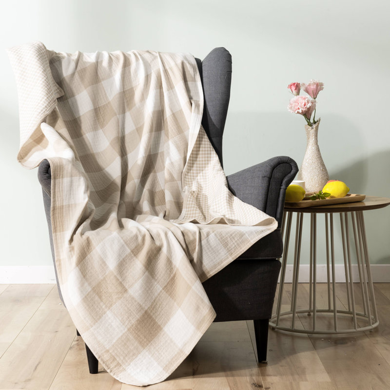 Jeté 100% coton 4 couches, Lit simple, Kaki