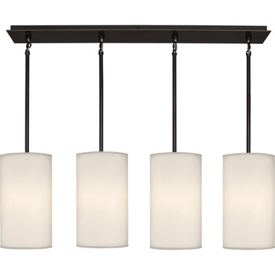 Modern Deep Patina Bronze Chandelier With Ascot Fabric Shade - Sleek Geometric Design, 4 Bulb Candelabra E12, UL Listed Lighting Fixture For Elegant H