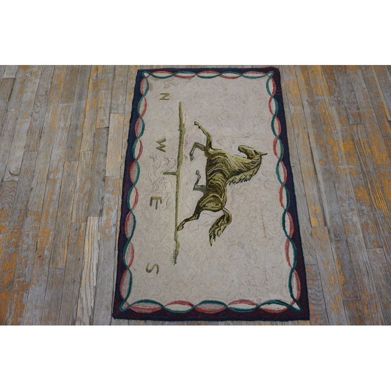 Vintage American Folk Art Horse Weathervane Hooked Rug