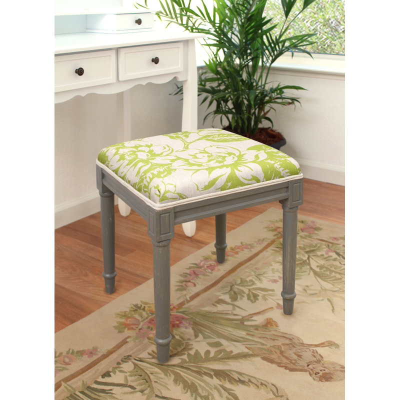 Kay Solid Wood Accent Stool, Chartreuse, Grey