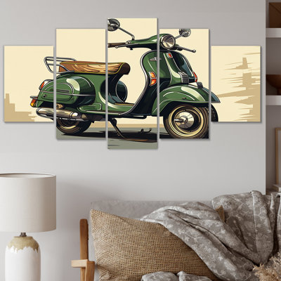 Green Scooter Retro Electric I - Transportation Wall Art Living Room - 5 Panels