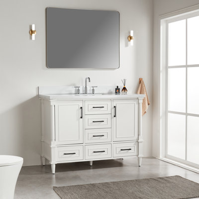 Versatile Solid Wood Bathroom Vanity With Freestanding Design And Dual Handle Options