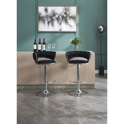Ensemble de 2 tabourets de bar, avec repose-pieds chromé et base pivotante en velours à hauteur réglable et tabouret de bar simple chromé