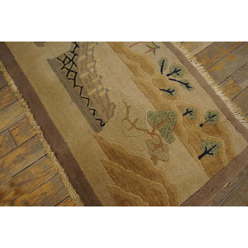 Beige Antique Scenic Pictorial Art Deco Chinese Rug