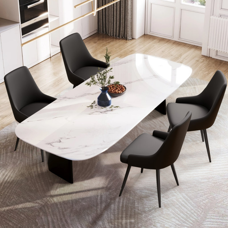 Modern Dining Chairs Set of 2 Spacious Dining Room Chairs with Thick Cushion Comfortable Faux Leather Upholstered Dining Chairs with Metal Legs