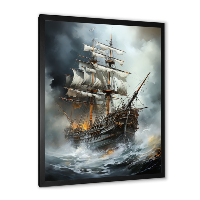 «Stormy Seas Corsairs Pirate Ghost Ship» sur toile, Cadre photo noir, H 44 po x l 34 po x P 1,5 po