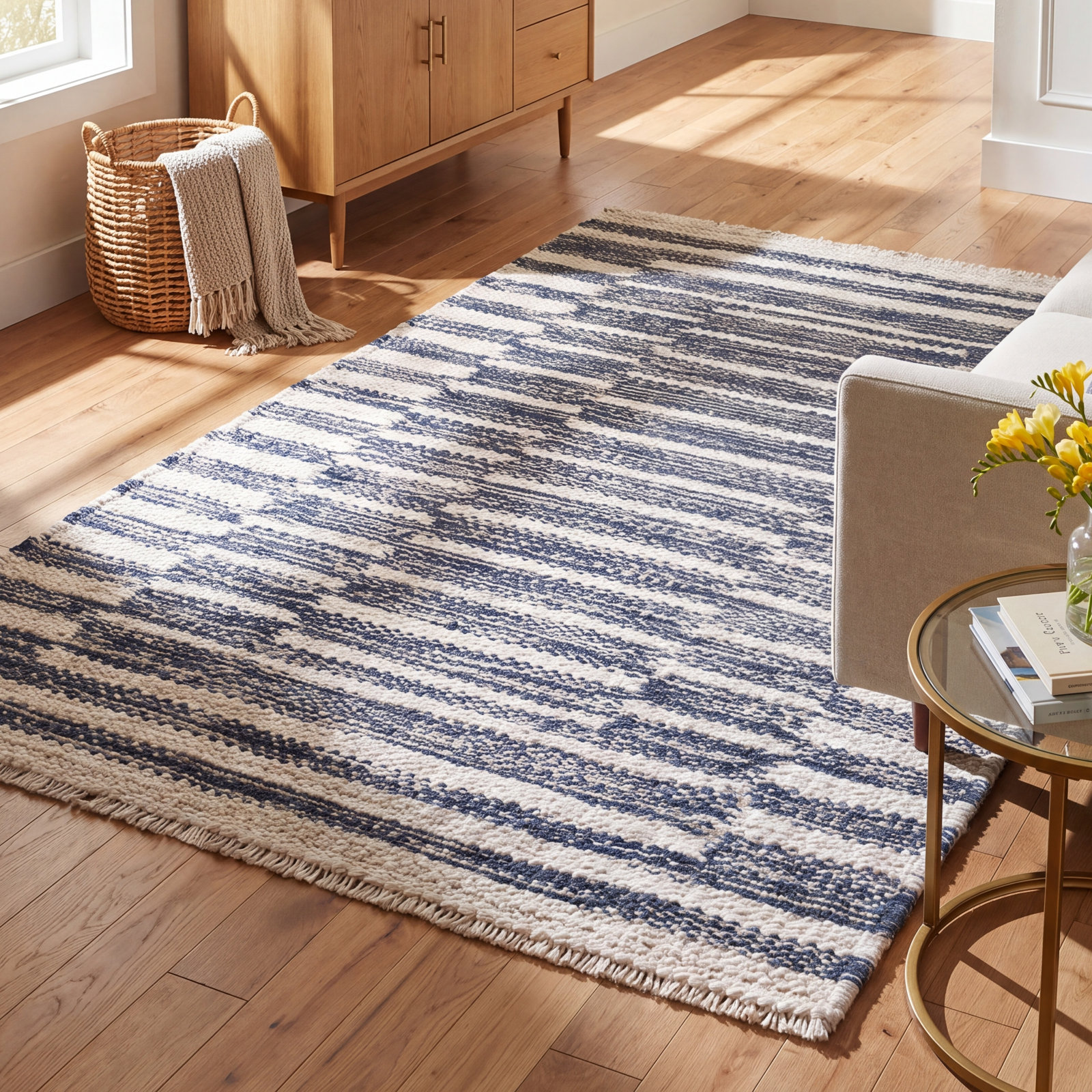 Heights Denim Hand-Woven Geometric Wool Rug, Rectangle 8'6" x 11'6"