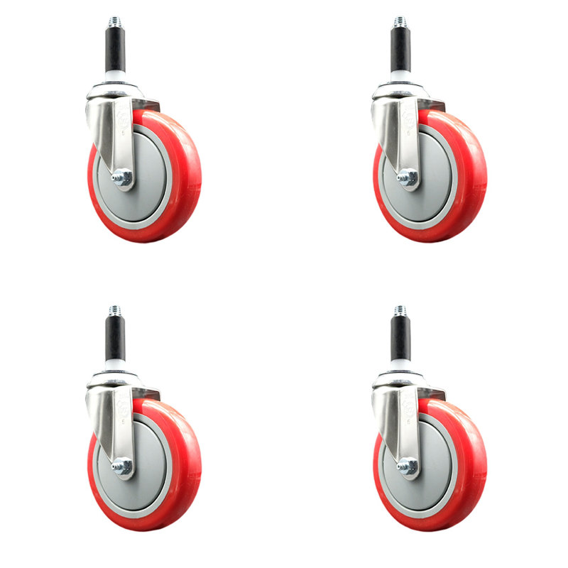 Polyurethane Caster, 1-1/8" expanding stem, Red