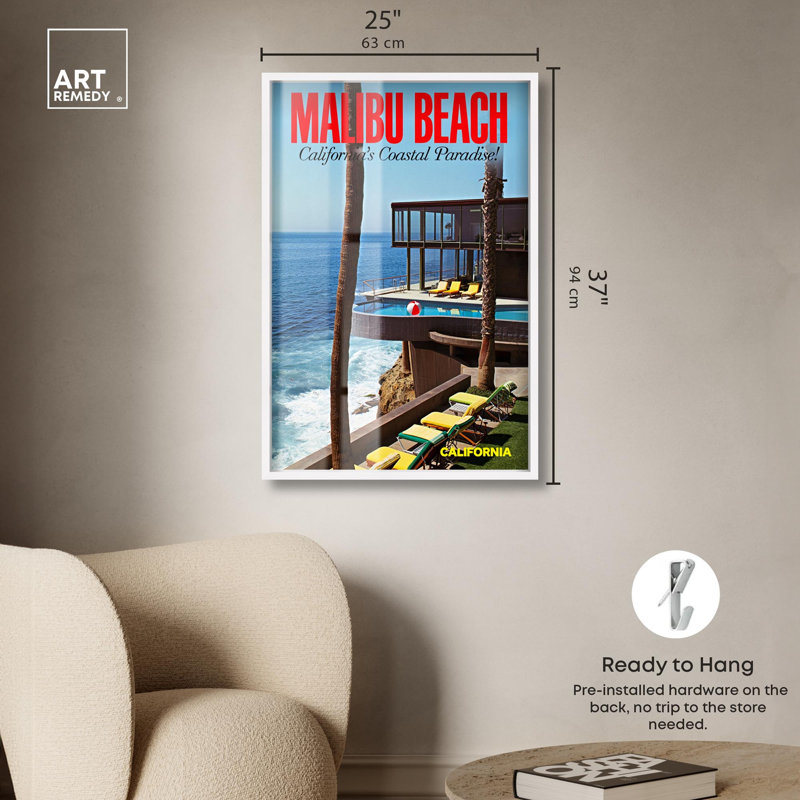 «Malibu Beach Shadowbox Print Coastal» par Art Remedy, H 37 po x l 25 po, Blanc