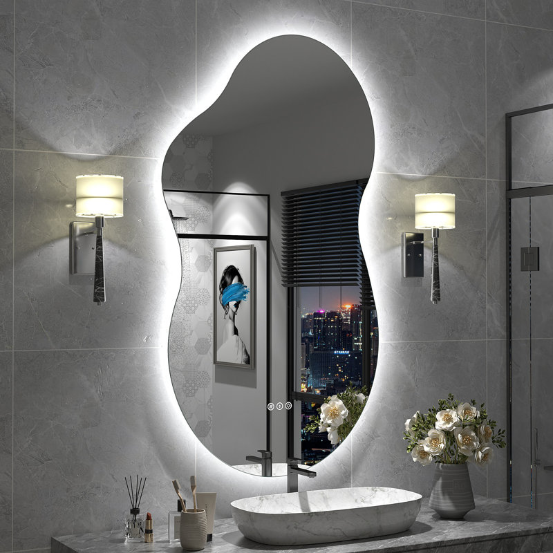  Wayfair Basics® UL Certified LED Anti-Fog Tempered Glass Irregular Bathroom/Vanity Mirror , 49" x 27"