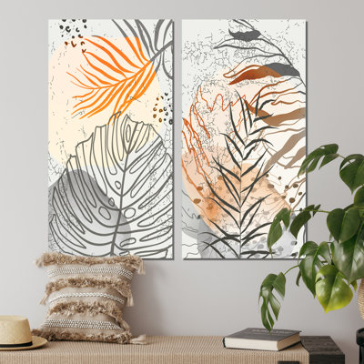 Feuillage aux formes organiques éclatantes - ensemble de 2 peintures