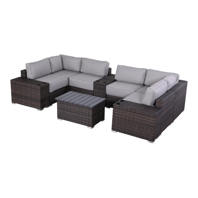 High-Density Polyethylene Wicker Fully Assembled 4 Person Seating Group with Cushions