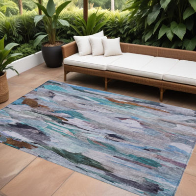 Tapis intérieur lavable abstrait bleu 8 pi x 10 pi HomeRoots