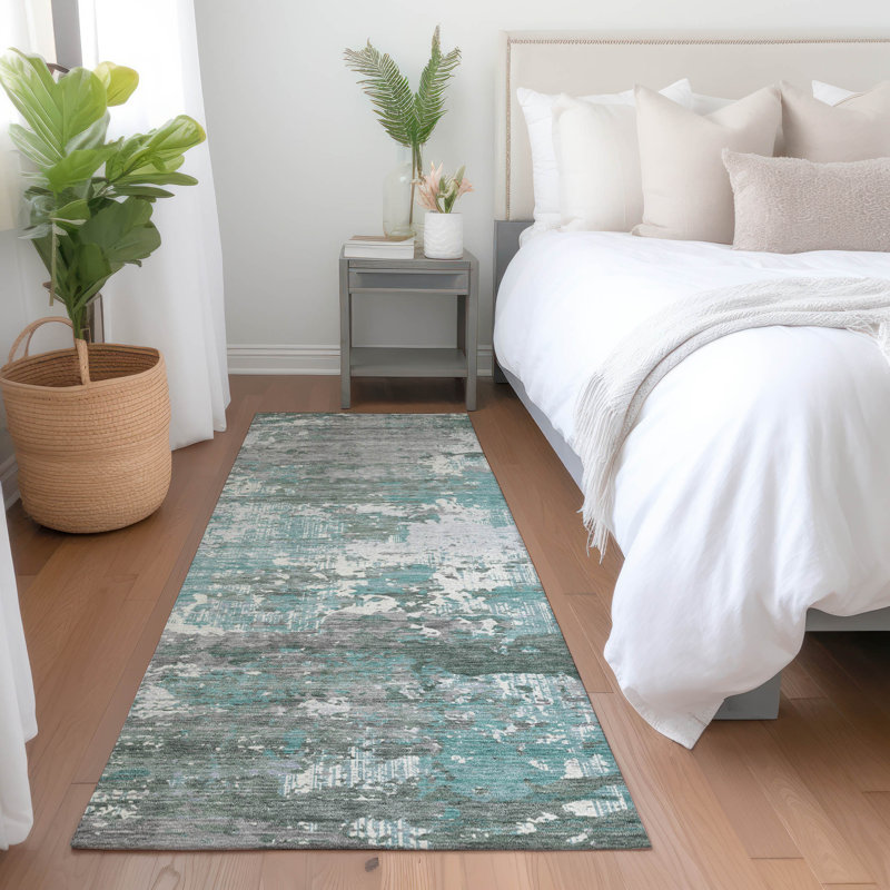 Machine Washable Indoor/Outdoor Christain ACN1396 Seafoam Rug, Runner 2'3" x 7'6"