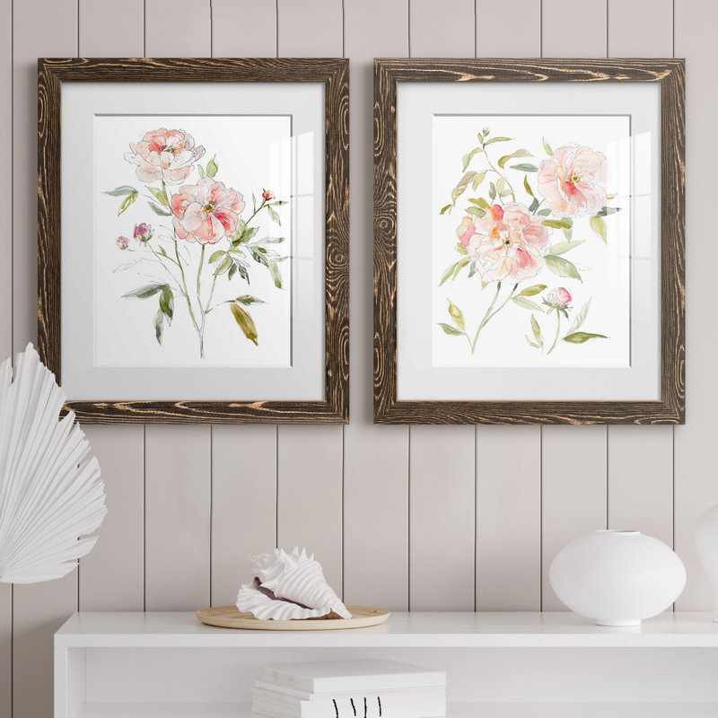 Carnet de croquis «Cottage Rose I», ensemble de 2 reproductions d'art, H 24 po x l 36 po x P 1,5 po, Papier, cadre noyer