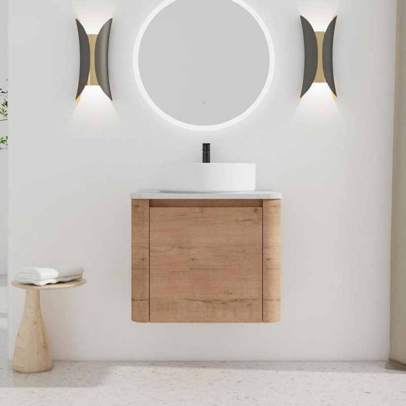 Meuble-lavabo mural avec lavabo et porte à fermeture en douceur, Blanc