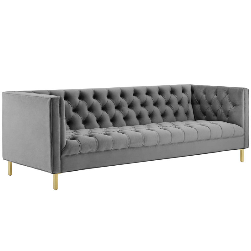 Delight Tufted Button Performance Velvet Sofa, Gray Velvet