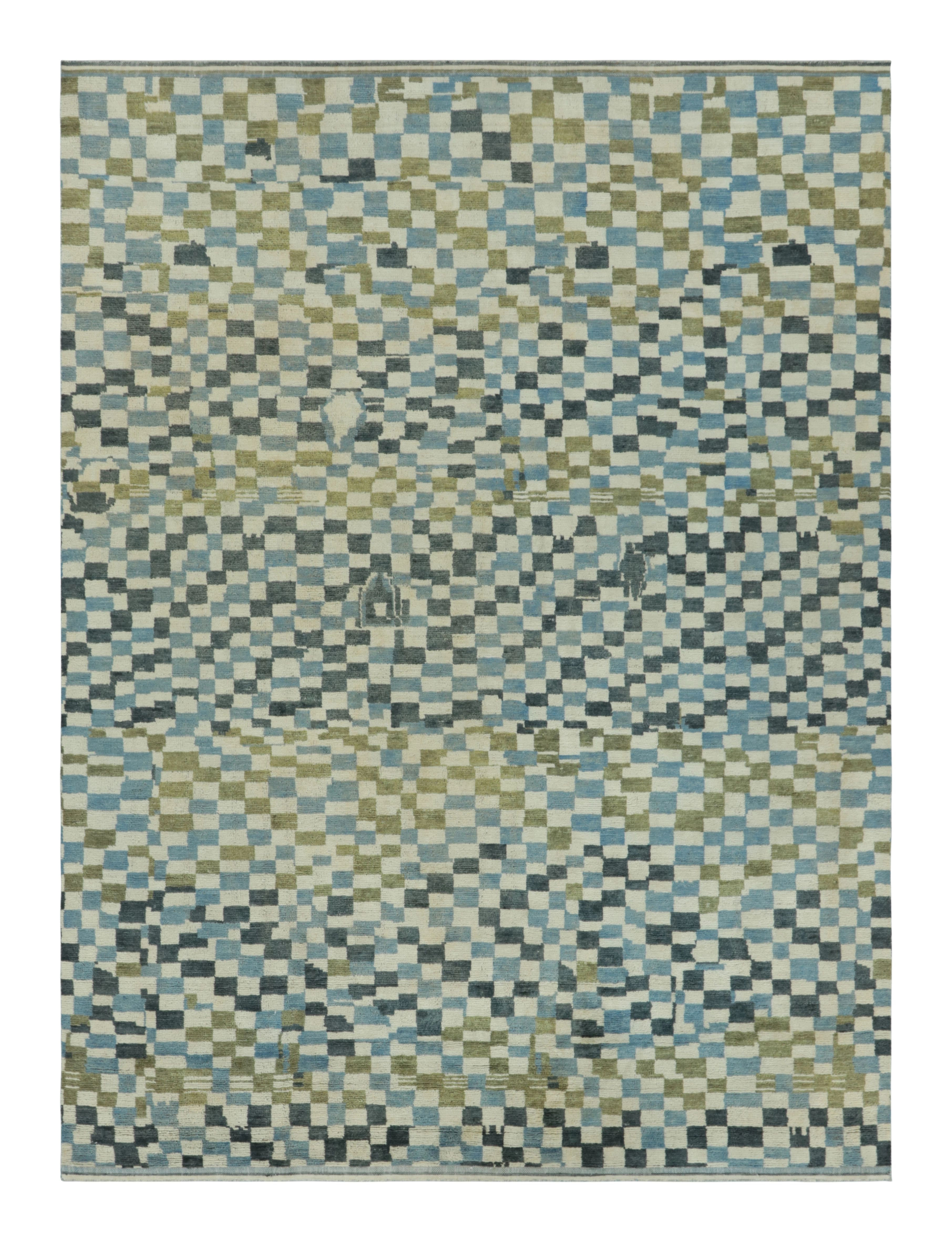 Rug & Kilim's Modern Rug In Cream, Gray And Blue Abstract Pixelated ...