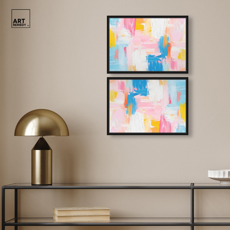 Colorful Daybreak II Set Canvas Dopamine Decor by Art Remedy, 11" H x 16" W, Black Framed