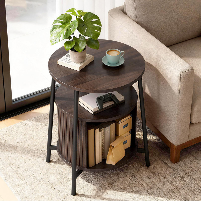 End Tables Side Table With Storage, Fluted Nightstand With Charging Station, Small Mid-century Modern Bedside Tables, Side Table For Small Space Living Room Bedroom Sofa Couch