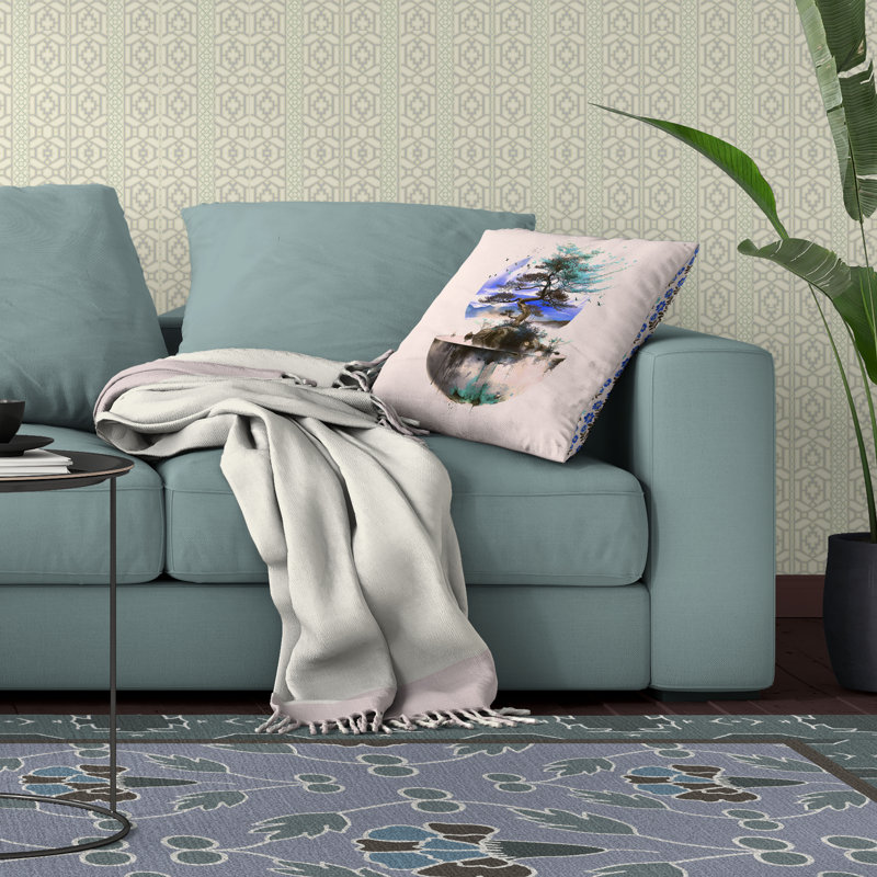 Coussin Blossom Bliss Bodhi Broadcloth, Bleu / brun / rose, H 20 po x l 20 po