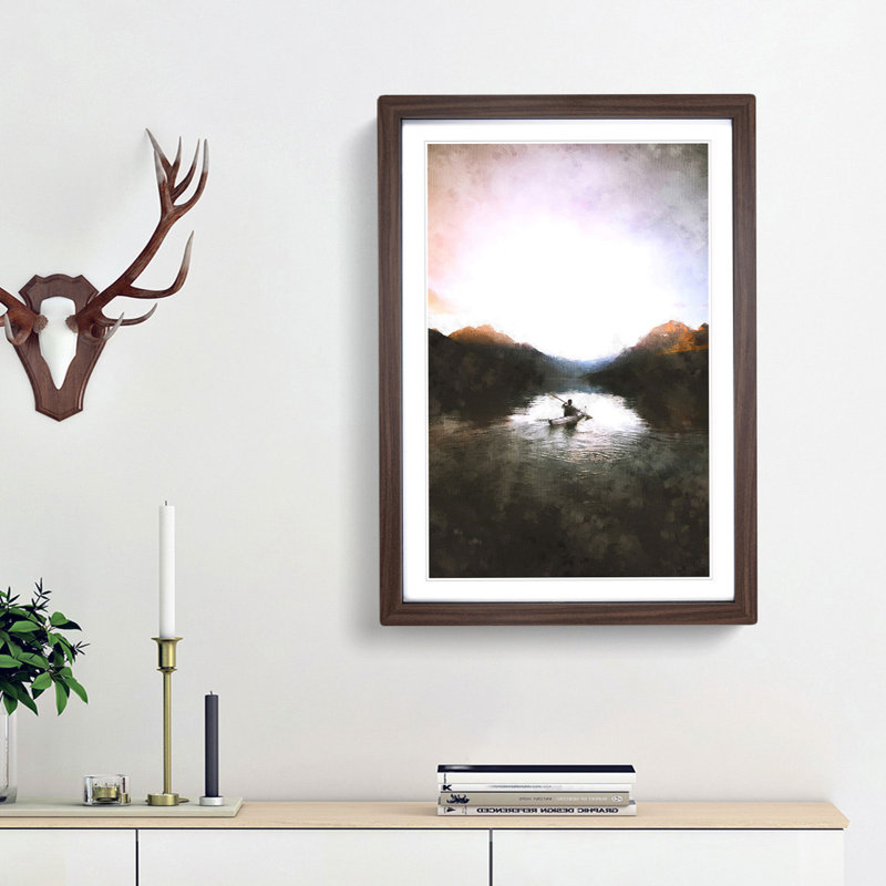 Kayaking Through the Mountains - Framed Print, 45cm H x 33cm W x 2cm D, Walnut Framed