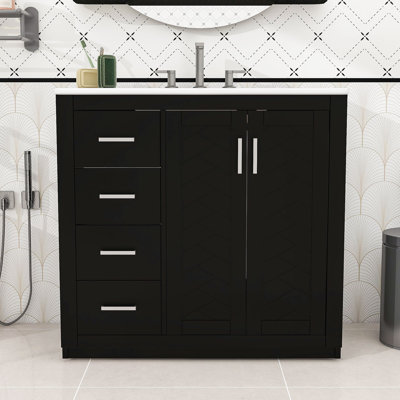 Meuble-lavabo autoportant élégant avec lavabo en céramique lisse, rangement spacieux et tiroirs à fermeture en douceur