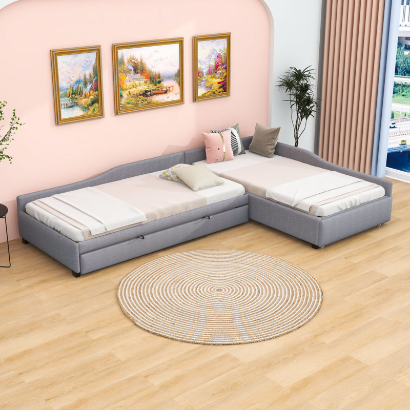 Lit de jour simple avec couchette Blithedale, gris