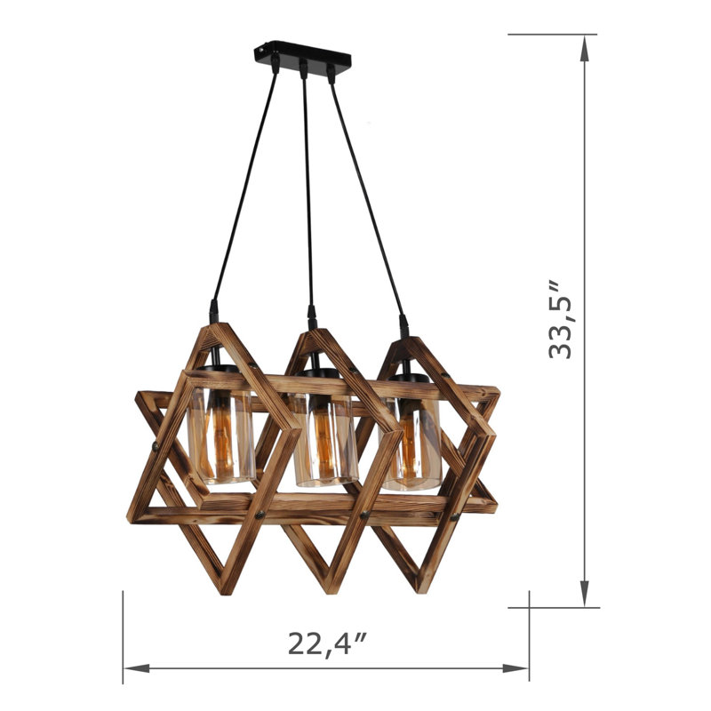 Lustre géométrique en bois à hauteur ajustable avec capuchon en verre