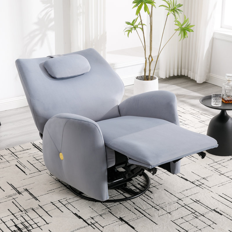 33.85'' W Power Recliner Swivel Rocker Fabric Recliner with Headrest with Hidden Buttons  USB & Type C Ports, Blue-Gray