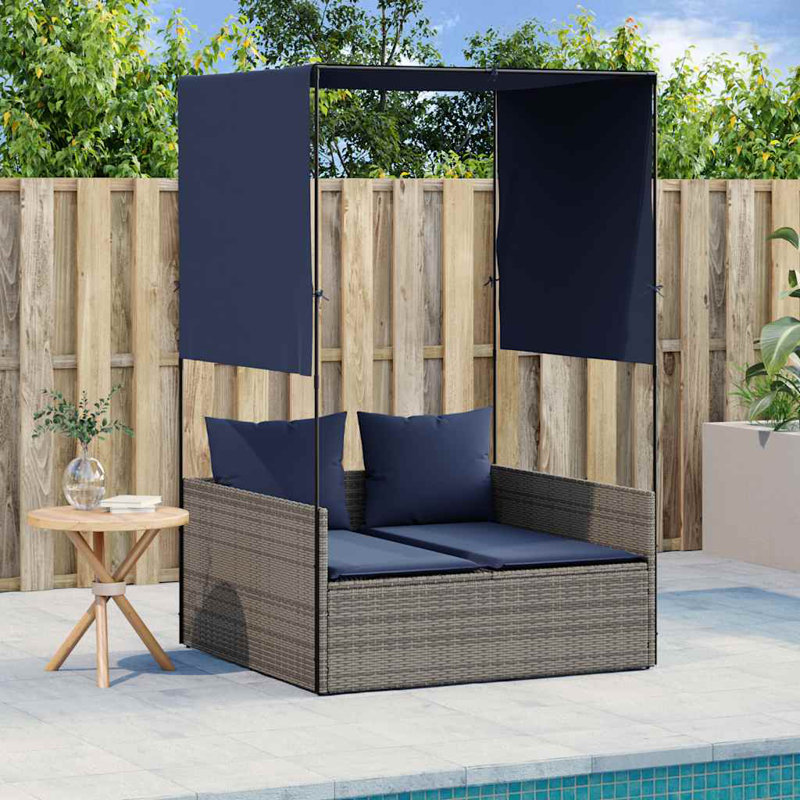  Double chaise longue de patio gris, bleu marine, Gris, Marine