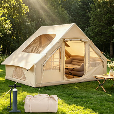 Inflatable Tent With Skylight, Easy Setup Blow Up Tents With Pump & Storage Bag For Camping Adult 4-10