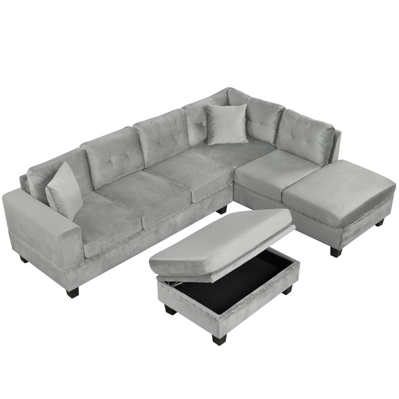 Canapé modulaire en L, Velours gris velours