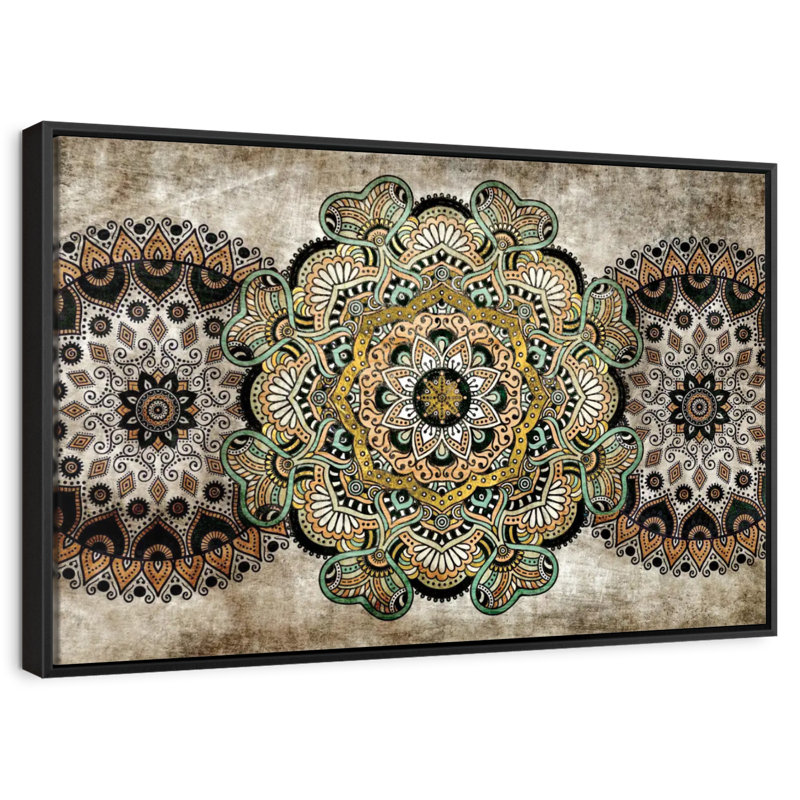 Mandalas rétro, Cadre flottant noir, 37 po x 25 po
