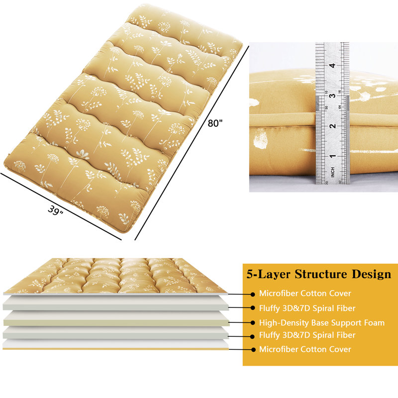 Matelas futon japonais, Lit simple, Jaune