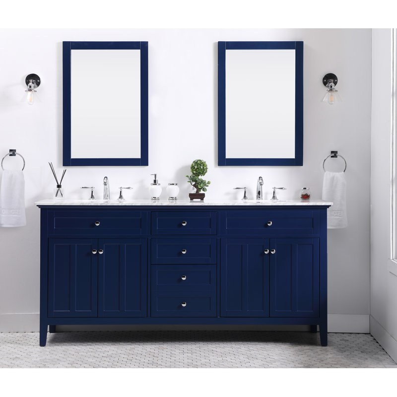 Blue Double Freestanding Bathroom Vanity with Marble Top